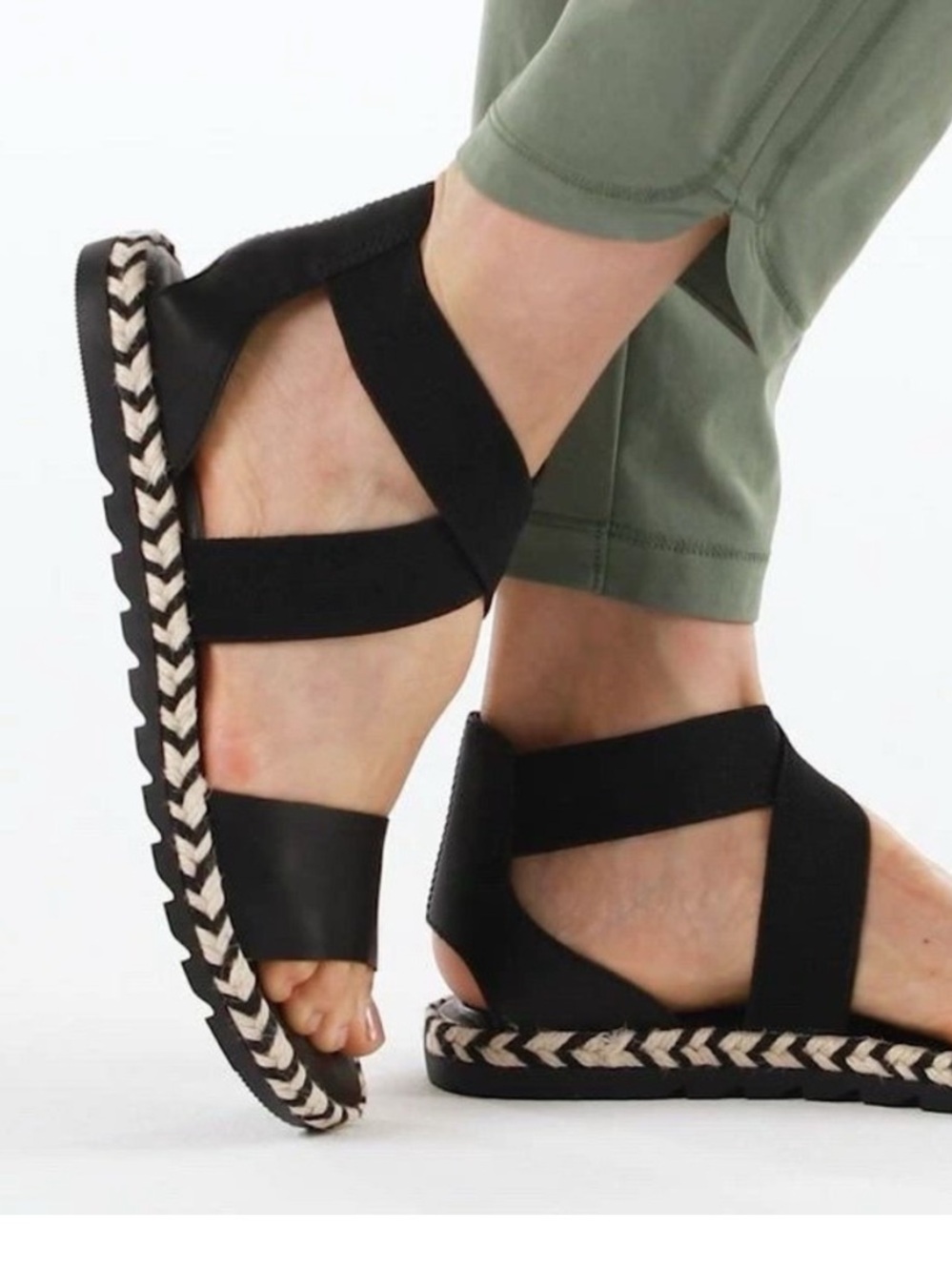 SOREL Ella II Leather Strappy Stretch Sandal Minimalist Espadrille Flats SZ 6.5